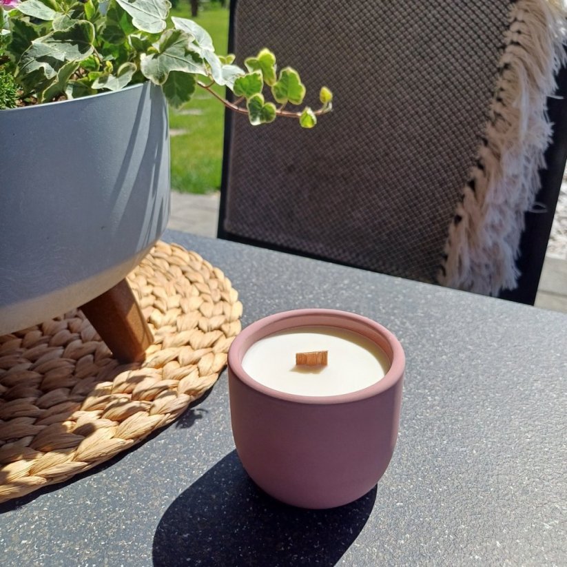 Sójová svíčka Bzuko STOP s dřevěným knotem / Citronela x citronová tráva s repelentem proti hmyzu - Barva: Švestková