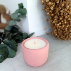 Sójová svíčka v betonu mini OVOCNÝ RÁJ / Rebarbora x jahoda 70g