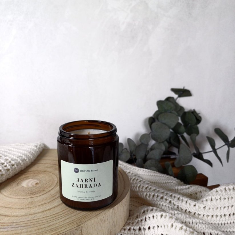 Sójová svíčka ve skle JARNÍ ZAHRADA / Hruška x Frézie 150g