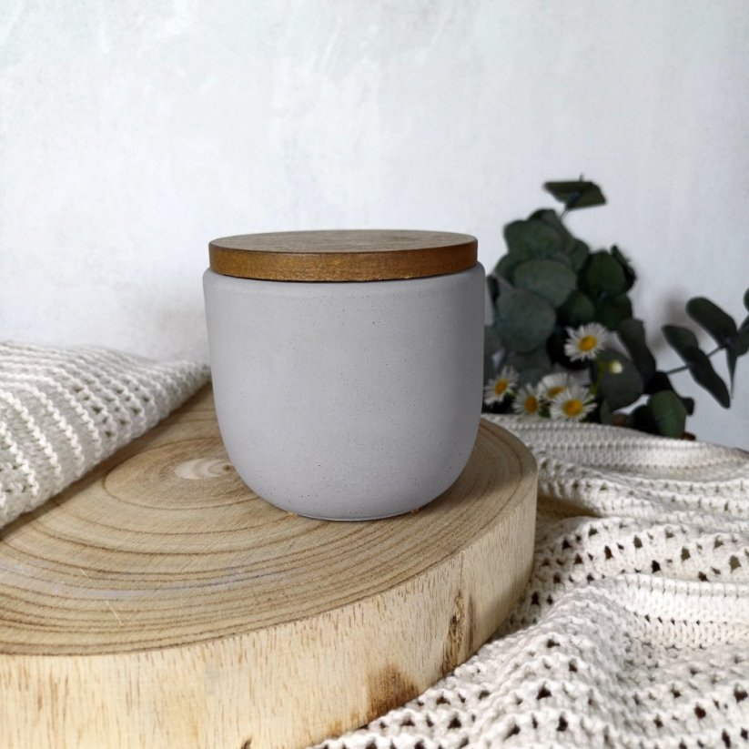 Vonný vosk do aromalampy v betonové dóze s víčkem LESNÍ ROMANCE / Himalájský cedr a Jasmín 120 g