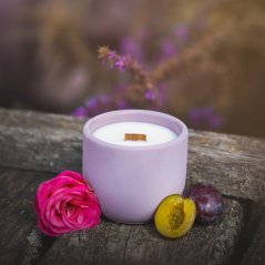 Sójová svíčka v betonu ROMANTICKÁ CHVILKA / Damson švestka x růže x pačuli 220g