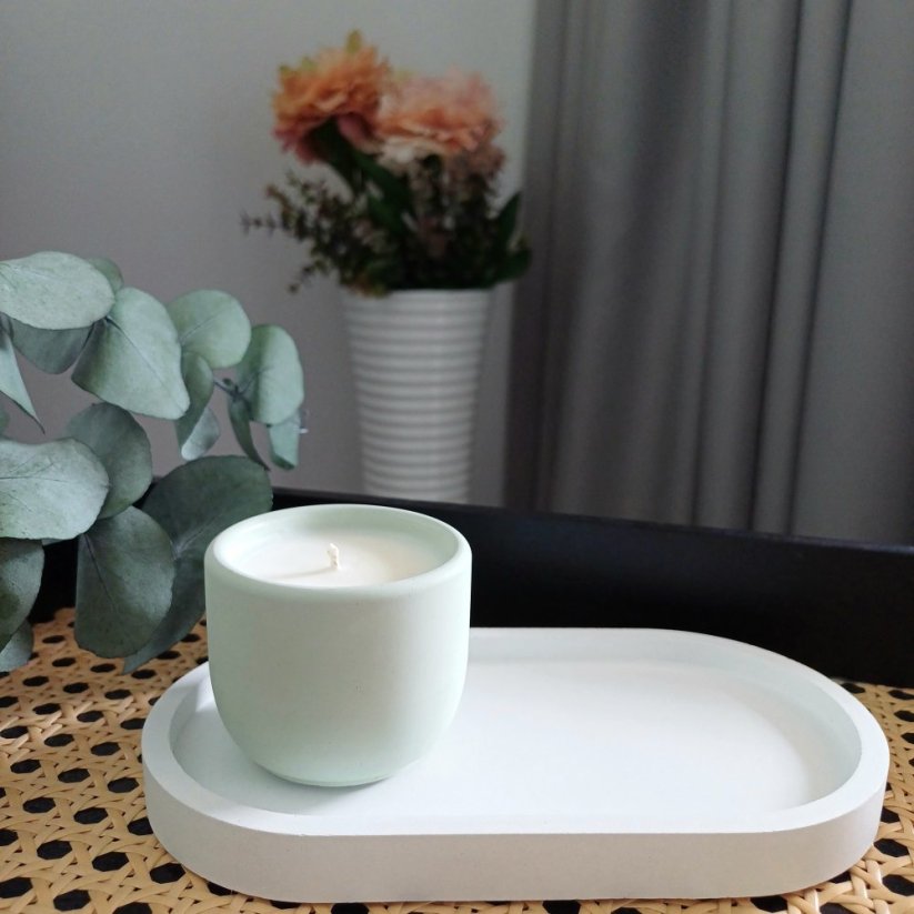 SADA podtácek ovál a sójová svíčka v betonu mini 70g - Barva: Šedý podtácek x šedá svíčka