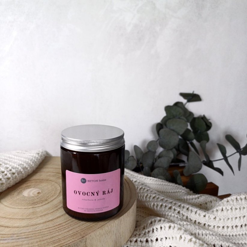 Sójová svíčka ve skle OVOCNÝ RÁJ / Rebarbora x jahoda 150g