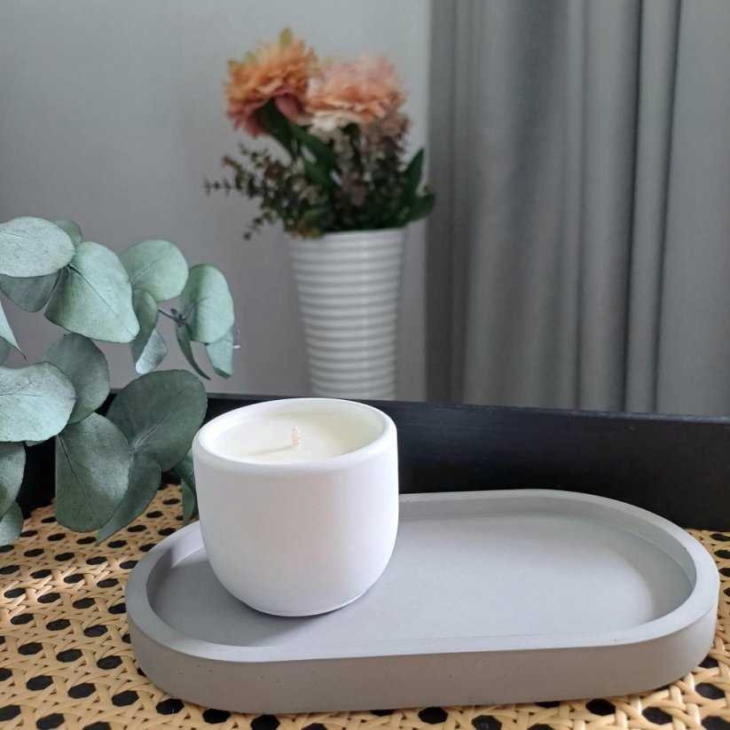 SADA podtácek ovál a sójová svíčka v betonu mini 70g - Barva: Šedý podtácek x šedá svíčka