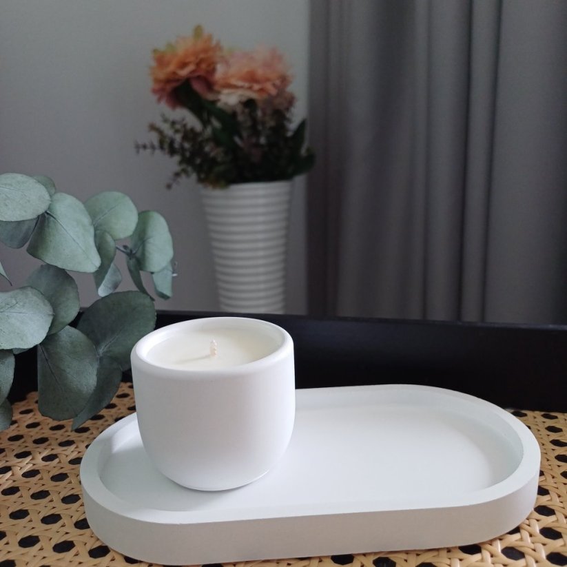 SADA podtácek ovál a sójová svíčka v betonu mini 70g - Barva: Šedý podtácek x šedá svíčka