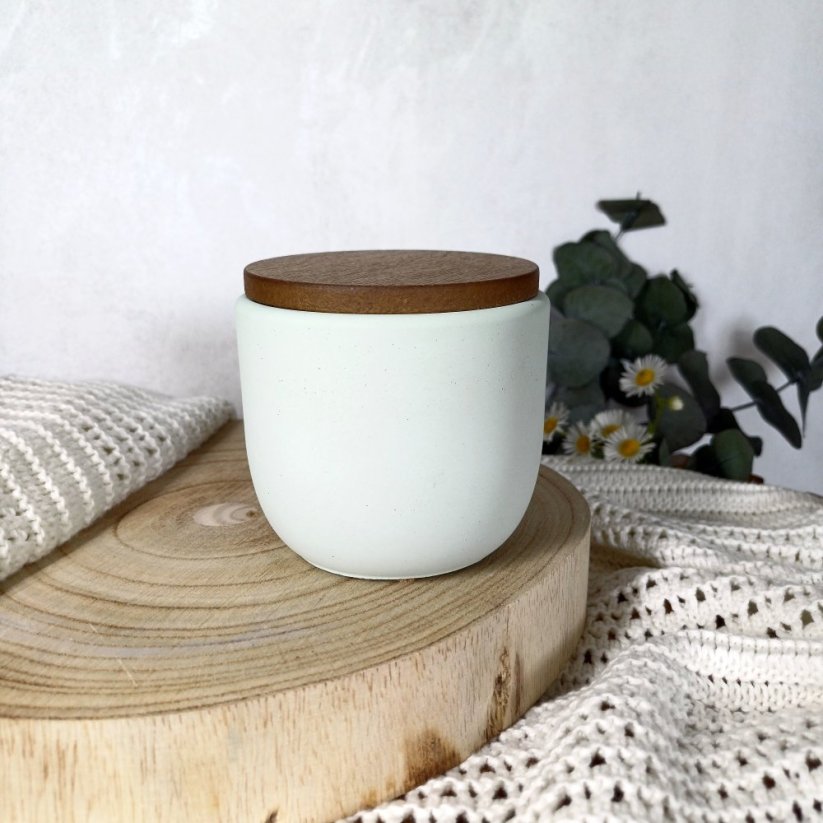 Vonný vosk do aromalampy v betonové dóze s víčkem JARNÍ ZAHRADA / Hruška a Frézie 120 g - Barva dózy: Bílá