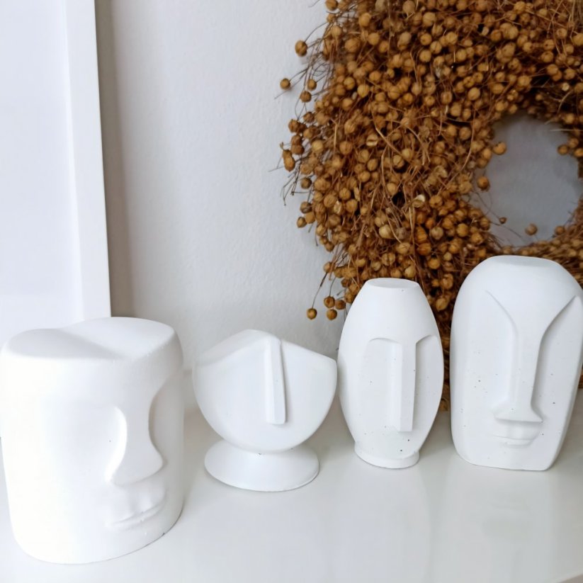 Betonová sada sošek hlava Moai 4 ks BETON home - Barva: Bílá