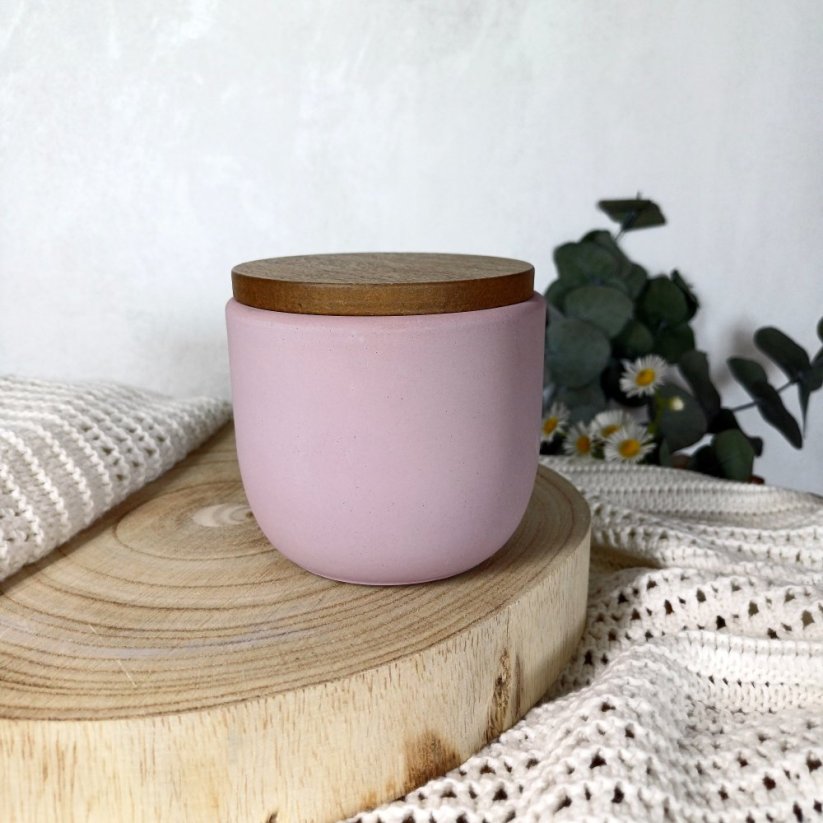 Vonný vosk do aromalampy v betonové dóze s víčkem ROMANTICKÁ CHVILKA / Damson švestka, růže a pačuli 120 g - Barva dózy: Bílá