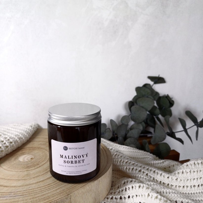 Sójová svíčka ve skle MALINOVÝ SORBET / Malina x Limetka x Citron x Rum 150g