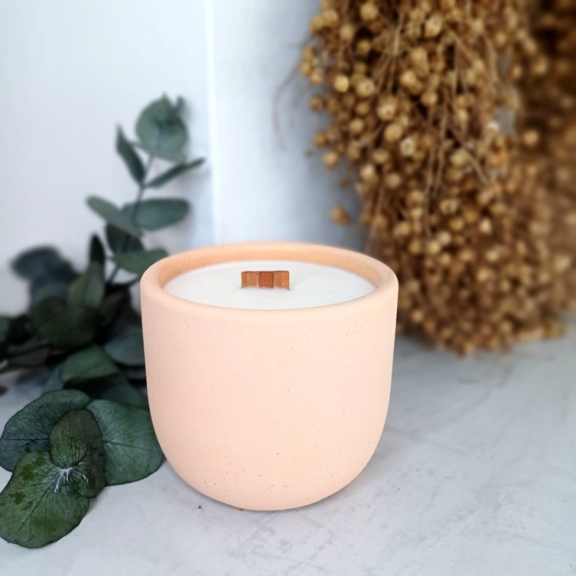 Sójová svíčka v betonu TROPICKÝ KOKTEJL / Maracuja a mango 220g - Barva: Meruňková melír