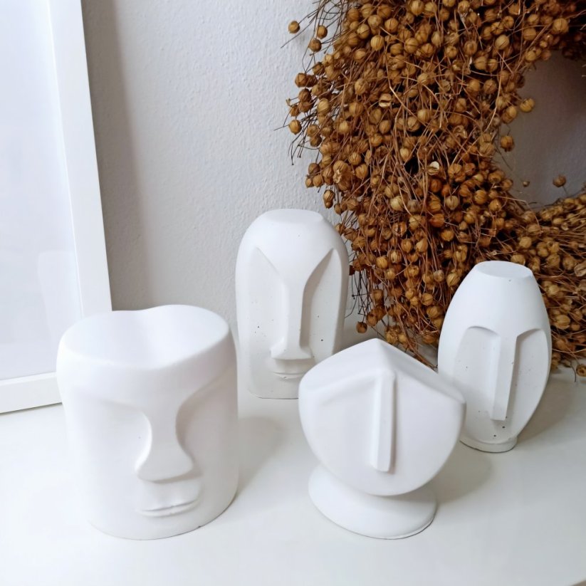 Betonová sada sošek hlava Moai 4 ks BETON home - Barva: Bílá